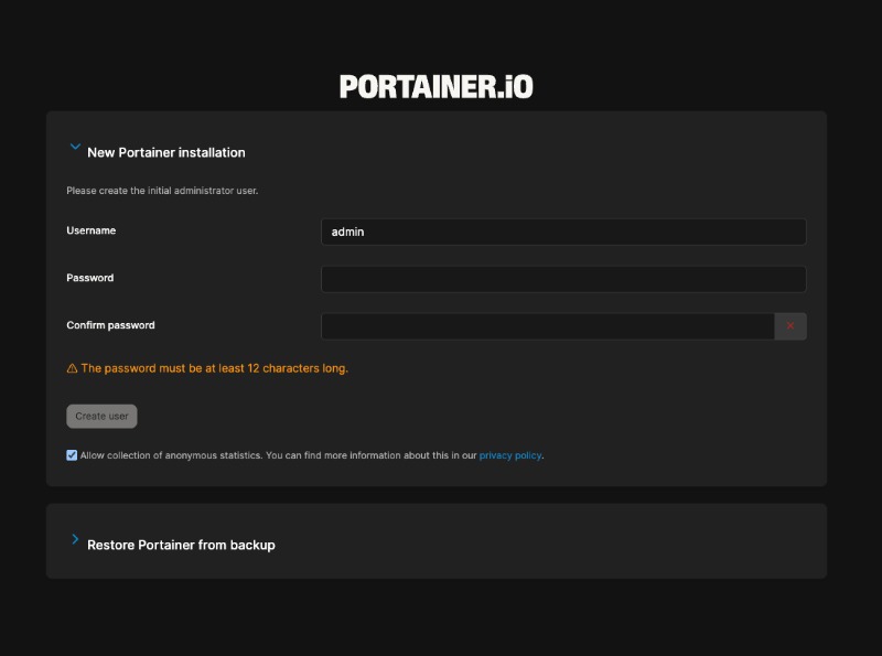 portainer-create-aacount