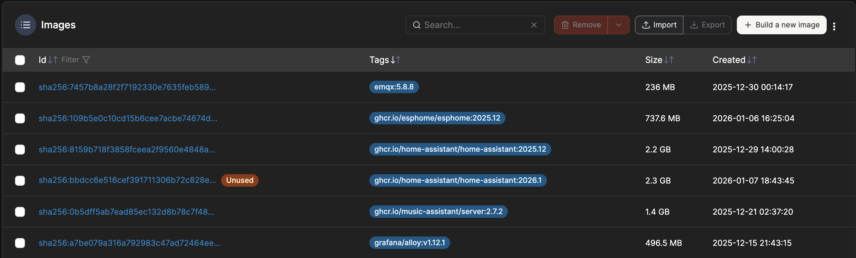 portainer-images-list