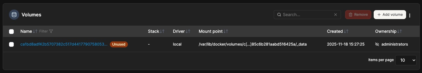 portainer-volumes-list